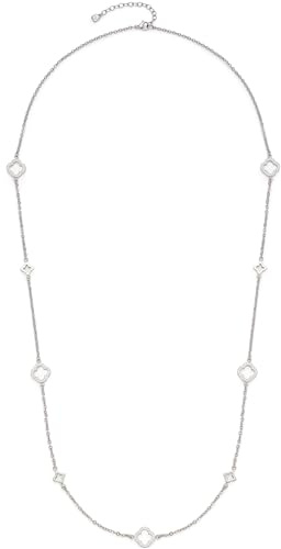 JEWELS BY LEONARDO Halskette Norma • Spiege-Ankerkette aus silberfarbenem Edelstahl • Kleeblatt-Elemente besetzt mit Zirkonia-Steinchen • 80-85 cm Länge • Schmuck Geschenk • 023525