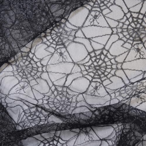 Spiderweb Net Lace Fabric Spider Halloween Cobweb Gothic Material 147cm Wide (Price Per Metre) (Black)
