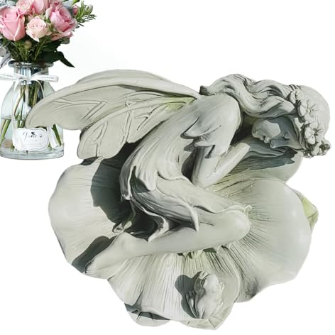 Ghjkldha Figurines de fée de jardin – Figurines de fée d'ange d'extérieur | Ornements de fée en résine, statue de fée endormie nénuphar endormi, sculpture d'ange décoration