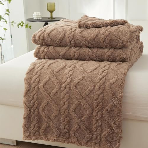 VWPEYY Kuscheldecke Flauschig Decke, Synthetik, 200 x 230 cm, Schottenmuster, Braun, Doppeldecke, Decke für Couch und Sofa
