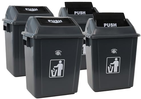 Waikhomes 4-Pack Swing Top Trash Can, 8 Gallon Garbage Bin, Plastic Commercial Recycling Bin for Office, Restaurant, School, Kitchen