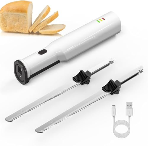 Kadxyan Couteau À Découper Électrique sans Fil, Couteau À Découper La Viande Électrique, avec 2 Lames Dentelées en Acier Inoxydable De 8, Verrouillage De Sécurité, pour Découper Le Pain