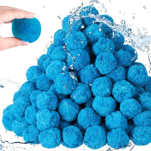 Hperu Poolfilterkugeln 1,54 Pfund Faser-Pool-Filter Medien wiederverwendbares Badballfilter umweltfreundlich Blauer Sandfilterkugel Alternative Aquarium Badballfilter
