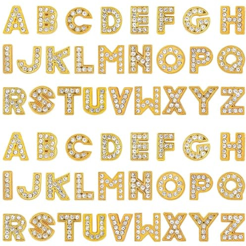 ANNASAMDO 52 Stück Alphabet A: Z Buchstabe Slide Charm Anhänger mit 8 mm Loch, Damen Charm Anhänger Set für Armband und Halskette, für Frauen Mädchen