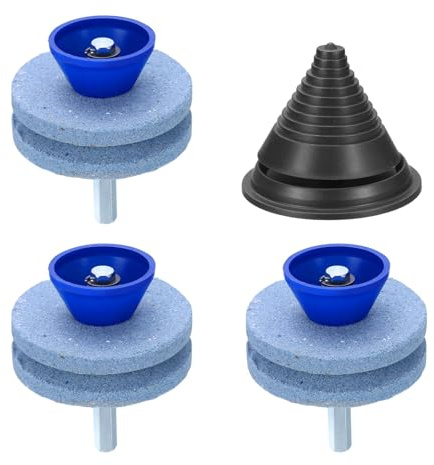 QUARKZMAN Afilador de Cuchillas para Cortacésped 3 Piezas Piedra Afiladora de Doble Capa de Corindón con Equilibrador de Cuchillas Negras para Taladro Eléctrico Azul
