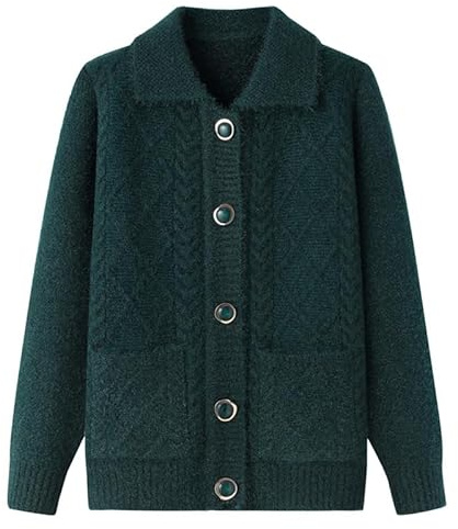 KIJSKKOPO Chaqueta De Punto Mujer,Suéteres Tipo Cárdigan De Punto para Personas De Mediana Edad Y Mayores, Solapa Azul, Botones, Rayas Rómbicas, Suéter De Punto, Abrigo con Bolsillo, para Ancian
