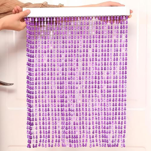 Eiauiuo Perlenvorhang Balkon Türvorhang Raumteiler Dekorativer Fadenvorhang Fenster Deko Vorhang mit Perlen Acryl Perlenvorhang für Wohnzimmer Schlafzimmer(Lila,100x200cm(50 Stränge))