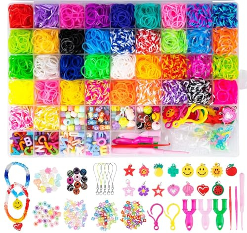 Loom Bänder Set, 3000+ Loom Bänder 38 Farben Loops Armbänder Selber Machen | BLISSIQUEE Gummiband Freundschaftsarmbänder Selber Machen Geschenke Kinder Bastelset mit Clips Charms Perlen Buchstaben