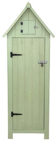 Wooden Garden Storage Shed Green Tool Organiser Cabinet Beach Hut Sentry Box Lockable Doors 3 Corner Shelves 4 Door Hooks Roof Hatch Padlock 4 Keys Ground Fixing Kit Screw Covers Fir Wood Asphalt Roof