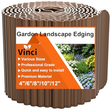 Vinci Garden Landscape Edging Border, 6 Inch x 40 FT Corrugated Sturdy Metal Easy Installation Safe Hemmed Lawn Garden Border Edges for DIY Flower Beds, Pathways and Patio Design (Brown)