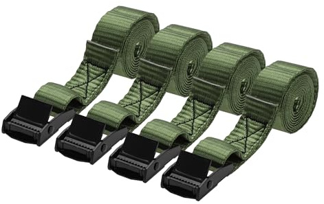 Hihaha Ratchet Tie Down Straps/Heavy Duty Tensioning Belts Motorcycle Trailer Trucks Cargo/Adjustable 250kg 1x 8' / 4 Pcs Green