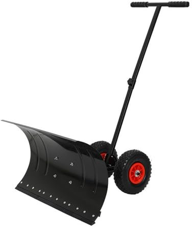 Pala quitanieves Manual de Metal Resistente con 2 Ruedas y Mango retráctil, Herramienta para Empujar la Nieve (2 tamaños)