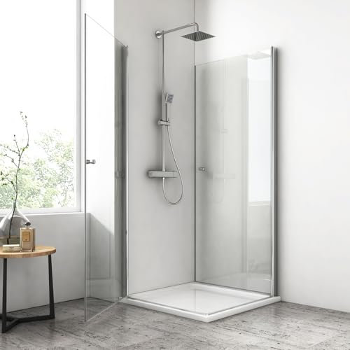EMKE Duschkabine 80 x 80 x 185 cm Pendeltür Dusche, Duschabtrennung Eckeinstieg Duschkabine Duschtür Falttür, 6mm Duschwand Glas Duschkabinen Fertigdusche Komplettdusche