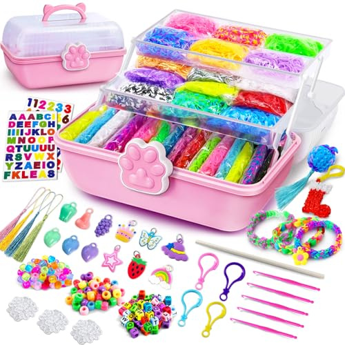 ROSHUKG Kit de 50 Colores para Gomas Elásticas con de 3 Capas, DIY Gomas para Hacer Pulseras para Niños, Niñas, Regalo para Tejer