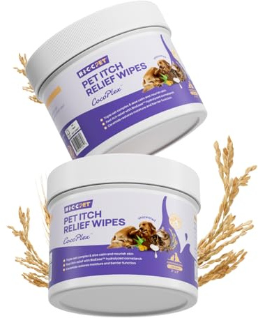 HICC PET Lingettes Antidémangeaisons pour Chiens et Chats – Soulage Rapidement Les Démangeaisons, Apaise Les Irritations et Points Chauds – 100 Lingettes Hypoallergéniques