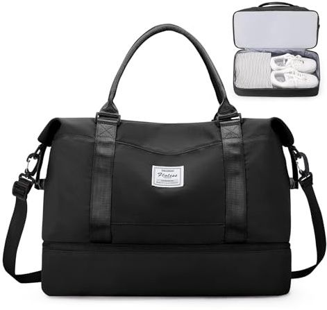 SEAFEW Bolsa de Viaje Grande para Easyjet,Impermeable Bolsa de Deporte para Gimnasio,Bolsa de Mano Equipaje de Fin de Semana para Mujer,Bolso de Natación para Playa,C1-Negro