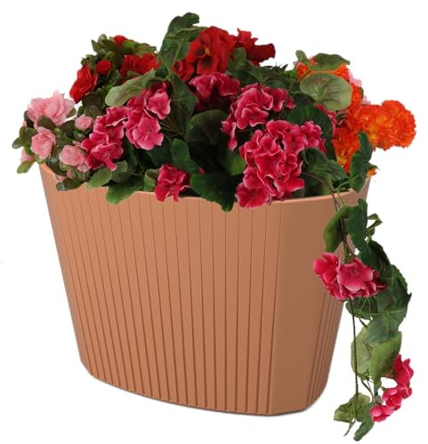 botle Pot de fleurs avec grand insert - Couleur terre cuite - Ovale - 59,5 x 39 cm - Hauteur : 41 cm - Surface rainurée - Plastique mat - Moderne - Glamour - Pour terrasse, jardin, balcon