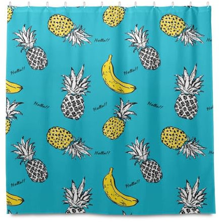 miaozhen Tende da doccia moderne impermeabili da 182 x 183 cm con gancio turchese frutta ananas banana poliestere lavabile tenda da bagno tenda da doccia fodera per bagno lungo cortinas a prueba de