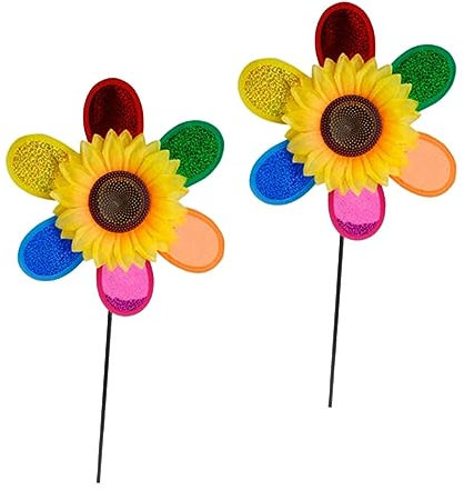 Milisten 4pcs Colorful Rotating Flower Windmill Decorations Outdoor Ornaments for Lawn and Fun Boys and Girls Toys Simple Structure for Parties and Decor