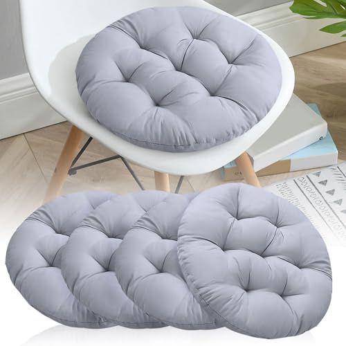 Hengrongshen 4 Pièces Coussin Rond Gris Clair, Coussin de Chaise 40 x 40, Coussins de Chaise d'Intérieur, Coussin Chaise Exterieur pour Chaise de Bureau, Chaise d'Ordinateur, Chaise de Jardin