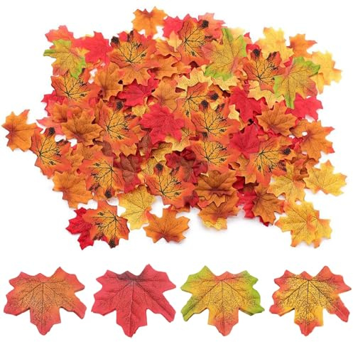 200 Stück Herbstblätter Deko,Tischdeko Herbst,für Herbstdeko Innen Outdoor | Autumn Künstliche Ahornblatt,Fall Blätter Aesthetic Deko,Artificial Ahornblätter Diy Bastelset für Thanksgiving Tisch Dekor