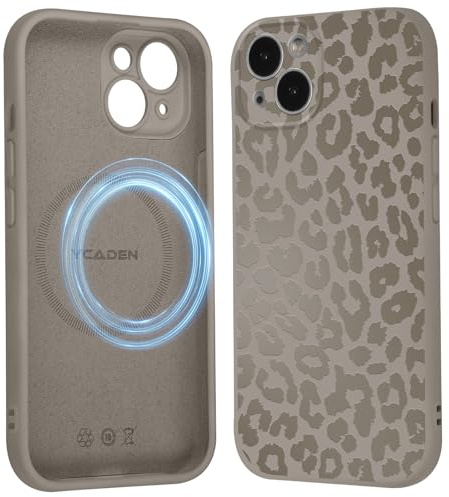 Saqmkil Handyhülle für iPhone 13 Hülle für Magsafe mit Leopard Muster | Aesthetic Braun Leo Motiv Mädchen Design Magnetische Case, Weich Flüssigem Silikon Stoßfeste Schutzhülle Cover 6,1