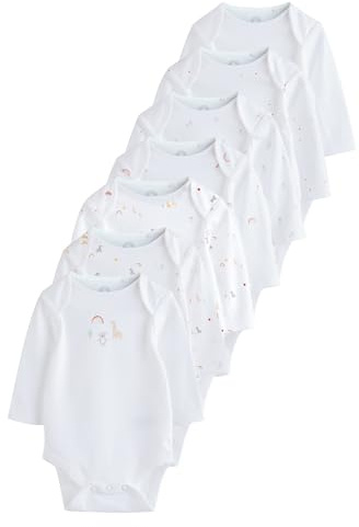 NEXT Nyfödda unisex 7-pack långärmade bodys i 100% bomull White Character 56-62