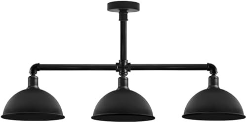 LEDSone 3 Way Water Pipe Ceiling Pendant Lights Fitting 60cm Metal Dome Indoor Lamp for Living Room Bedroom Kitchens Bar Cafes Hallways Restaurants (Black)