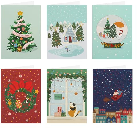6 Cartes de Noël en format pliant – Cartes de vœux adaptées aux enfants à colorier – Voeux pour Noël – Lot de cartes A6 sans enveloppe