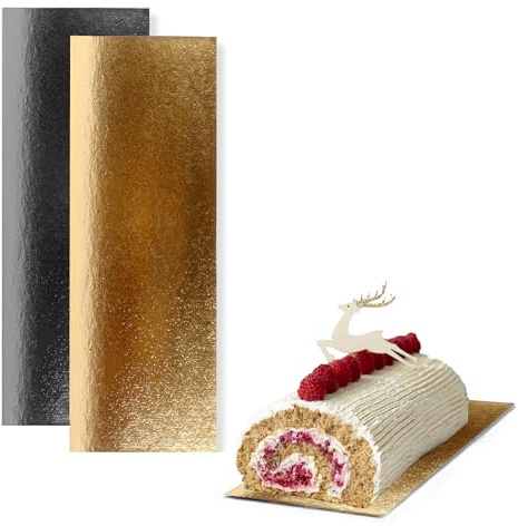 Kit de 15 Supports à Bûches de Noël & Gâteaux Rectangulaires | 30x10 cm | Carton Réversible | Plateau pour présenter Pâtisserie | Fabriqués en Europe | 1 mm d'épaisseur | Noir et Doré