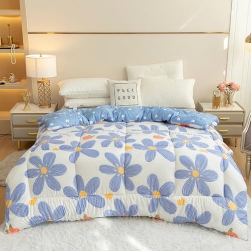Odot Coverless Duvet 10.5 Tog Single Double King Size, Reversible Soft Quilted Coverless Duvet Cosy and Lightweight Quilt Breathable Winter Duvets Quilted Throw for Beds (8238 Blue Flower,200x230cm)