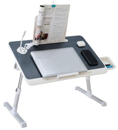 BTGGG Adjustable Laptop Table, Upgraded Lap Desk Laptop Tray for Bed, Black | Multi-Angle Bed Desk, Height Adjustable, with USB Ports & Side Drawer & Book Stand, Foldable Bed Tray for Read, Food