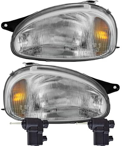 Halogen Scheinwerfersatz Scheinwerfer Satz Hauptscheinwerfer Set links rechts vorne elektrisch H4 passend für Corsa B 73_ 78_ 79_ Combo 71_