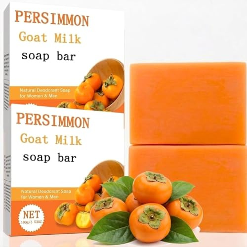 2pcs Persimmon Soap, Anti-Odor Persimmon Soap with Goats Milk | Deodorant Soaps Bars, Face Soaps, Persimmonsoap for Old People, Deep Cleaning, Moisturizing,Removes Odors