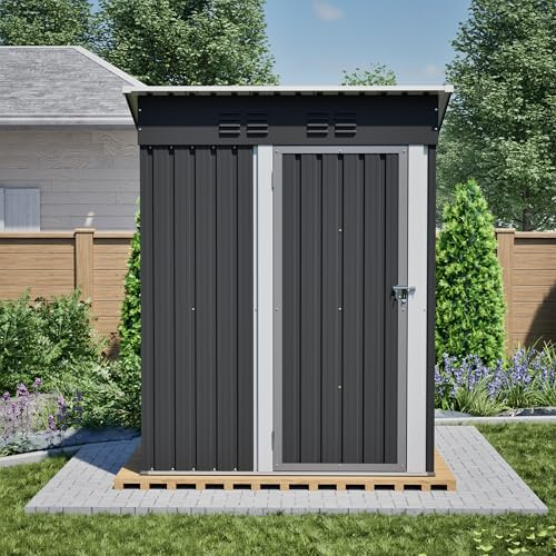 Abri de Jardin en Métal 1.27m² - Cabanon avec Toit Plat et Porte Verrouillable, Facile à Monter, Gain de Place, Rangement pour Outils et Terrasse