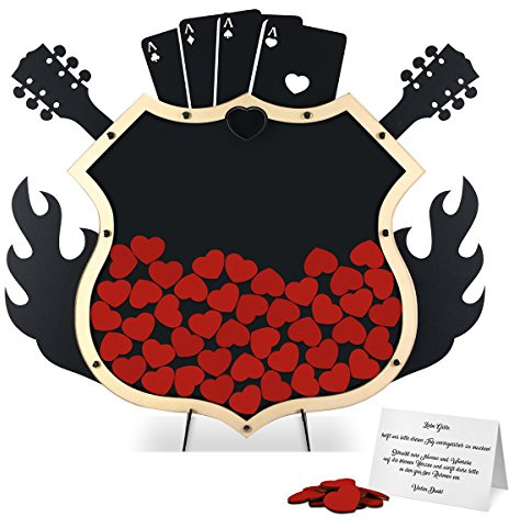 Gästebuch Alternative Hochzeit Geburtstag - Rockabilly Route 66 Anthrazit inkl. Holzherzchen