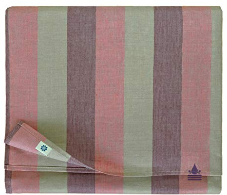 Linen & Cotton Tischdecke Wachstuch Gartentischdecke Silva - 100% Leinen, Lila Rosa Grau (147 x 220 cm) Eckig Tischtuch Tischwäsche Garten Outdoor Wasserabweisend Pflegeleicht Beschichtet