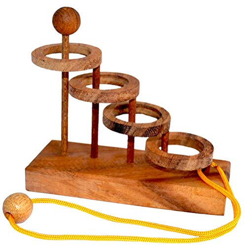 4 Ring Leiter Puzzle small, Vier Ringe Schnurpuzzle, befreife die Schnur komplett aus dem Holzspiel, Knobelholz IQ Puzzle, Knobelspiel, Schnurpuzzle, Puzzle, Holzpuzzle, Party Puzzle,