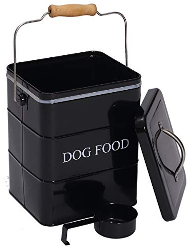 Morezi Dog Food Treat Storage Container with Lid Scoop Included - Perfect Farmhouse Dog Food Bin for Kitchen Countertop, Shelf, Decoration Home - 5 lbs Capacity - Black