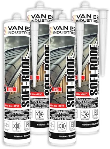 Bitumen Dichtmasse 4 x 300 ml schwarzer haftstarker Dachdichtstoff witterungsbeständiger Bitumenkleber zum Abdichten und Verkleben