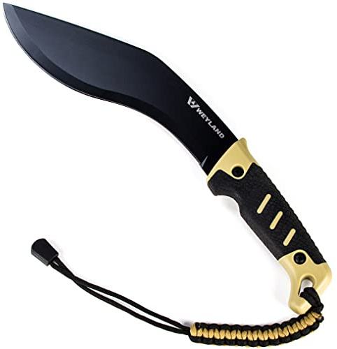 WEYLAND Kukri Machete Knife with Tactical MOLLE Sheath - Fixed Full Tang Steel Blade Machete for Cutting Trees Heavy Duty for Clearing Brush, Yard Work, Gardening, Camping and Hiking