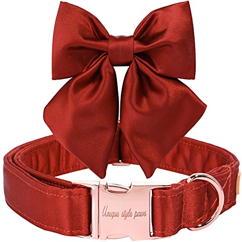 Unique style paws Hundehalsband aus Seide, einstellbar, langlebig, mit Schleife, Hochzeitsfliege, Halsband für kleine Welpen und Katzen, Größe S, Mandarine
