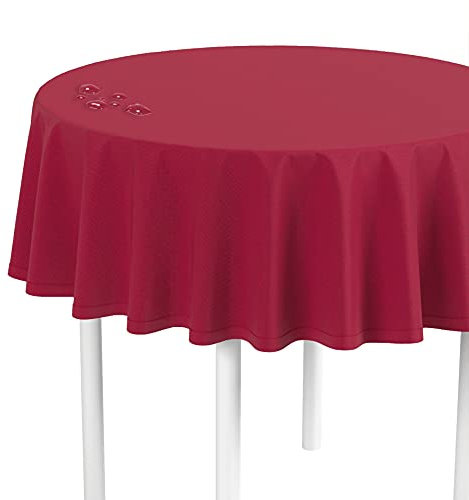 LILENO HOME Tischdecke rund abwaschbar [160 cm rund] in Rot - Gesäumte Polypropylen Gewebe Tischdecke wasserdicht mit Fleckschutz
