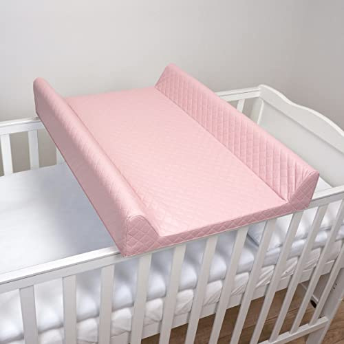 Fasciatoio con base rigida per bambini, 70 x 50 cm, adatto per lettino da 120 x 60 cm, unisex, con zeppa, anti-rotolo, fasciatoio impermeabile, con bordi rialzati (rosa caro)