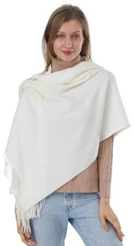 ACNCN Écharpe en cachemire pour femme 300 g extra large pour l'hiver, Tons ivoire, L, 200 cm x 70 cm