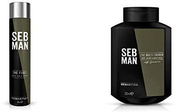 SEB MAN THE FIXER – Fixierspray mit 24h Feuchtigkeits-Schutz und starkem Halt – remodellierbarer Haarlack für flexible Styles – 200ml & THE MULTITASKER – 3-in-1 Shampoo, Bartshampoo & Duschgel – 250ml