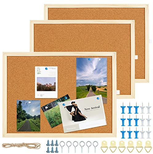 MIVIDE 3pcs Tableaux en Liège avec Cadre en Bois, 30 x 40cm Tableau d'affichage en Liège, Panneau Liege Mural pour Bureau, Salle de Classe, Maison, Salon