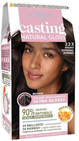 L'Oréal Paris Colorazione Semipermanente Casting Natural Gloss, Colore Trattamento Ultra Glossy, Senza Ammoniaca, Colore: Bruno Espresso Intenso 223