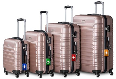 Juskys Hartschale Kofferset Reisekoffer 4 teilig - Zahlenschloss, geräuscharme 360° Rollen groß, Teleskopgriff, leicht - Koffer in Rosa