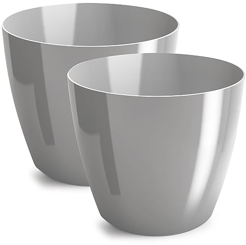 PECZEKO blomkruka glänsande, planteringskruka av ytterkruka plast dekorativ kruka för, stora och små växter, set om 2 blomkrukor, blomkruka örtkruka, (2-pack) grå, ø 20 cm